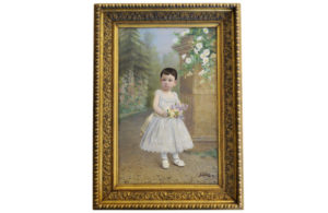 J. SOLANA (S. XIX). Óleo sobre lienzo. ""Niña en el Parque"