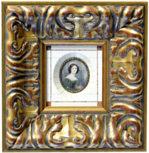J. STIELER. Miniatura pintada sobre disco oval de marfil. Siglo XIX