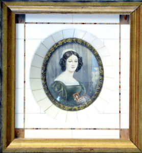 J. STIELER. Miniatura pintada sobre disco oval de marfil. Siglo XIX