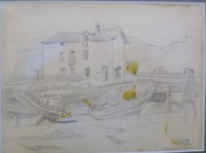 Jacques Hirtz (París, 1905-1988). Lote de tres Dibujos a Lápiz. Paisaje de Playa, Marina y Puerto Costero.