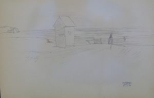Jacques Hirtz (París, 1905-1988). Lote de tres Dibujos a Lápiz. Paisaje de Playa, Marina y Puerto Costero.