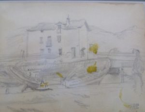 Jacques Hirtz (París, 1905-1988). Lote de tres Dibujos a Lápiz. Paisaje de Playa, Marina y Puerto Costero.