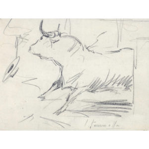 JOAQUÍN TERRUELLA MATILLA. Dibujo a lápiz. ""Escena taurina"