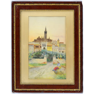 JOSÉ ARPE. Acuarela. ""Vista de Sevilla, Catedral y Giralda desde Los Alcázares"