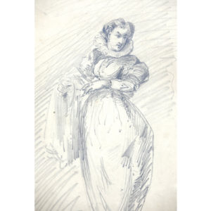 JOSÉ DENIS BELGRANO. Dibujo a lápiz y carbón. ""Dama Cortesana"