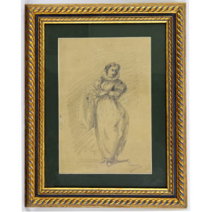 JOSÉ DENIS BELGRANO. Dibujo a lápiz y carbón. ""Dama Cortesana"