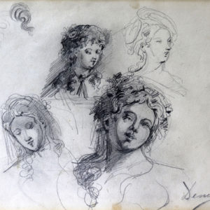 JOSÉ DENIS BELGRANO. Dibujo a lápiz y carboncillo. ""Estudio de Bustos""