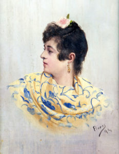 JOSÉ FLORES Y VELA. Óleo sobre tabla de caoba. ""Dama"