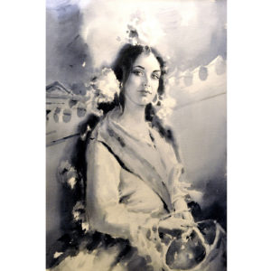 JOSÉ GONZALEZ GARCÍA. Grisalla sobre papel. "Gitana en el Postigo del Aceite"
