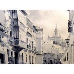 JOSÉ GONZALEZ GARCÍA. Grisalla sobre papel. "Gitana en el Postigo del Aceite"