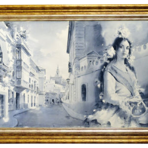 JOSÉ GONZALEZ GARCÍA. Grisalla sobre papel. "Gitana en el Postigo del Aceite"