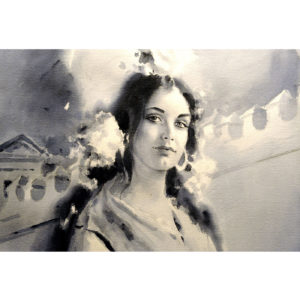 JOSÉ GONZALEZ GARCÍA. Grisalla sobre papel. "Gitana en el Postigo del Aceite"
