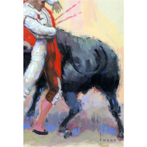 JOSÉ Mª TUSER VÁQUEZ. Técnica Mixta sobre cartón. "Escena Taurina".