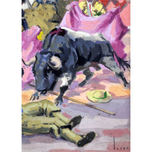 JOSÉ Mª TUSER VÁQUEZ. Técnica Mixta sobre cartón. "Escena taurina".