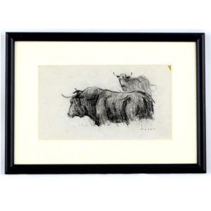 JOSÉ Mª TUSER VÁZQUEZ. Dibujo a lápiz y carbón. ""Toros""