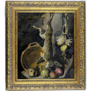 JOSÉ MARÍA LABRADOR. Óleo sobre lienzo. "Bodegón de caza".