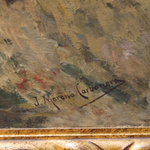 JOSÉ MORENO CARBONERO. Óleo sobre lienzo. "Paisaje de montaña, pastora".