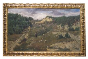 JOSÉ MORENO CARBONERO. Óleo sobre lienzo. "Paisaje de montaña, pastora".