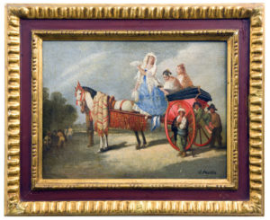 JOSÉ PADILLA. Óleo sobre lienzo. ""Damas en calesa"