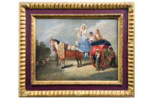 JOSÉ PADILLA. Óleo sobre lienzo. ""Damas en calesa"