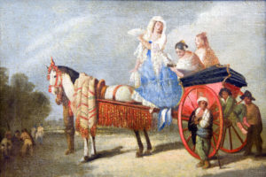 JOSÉ PADILLA. Óleo sobre lienzo. ""Damas en calesa"