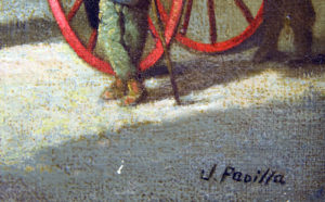 JOSÉ PADILLA. Óleo sobre lienzo. ""Damas en calesa"