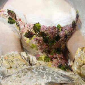 JOSÉ VILLEGAS Y CORDERO. Óleo sobre lienzo. "Retrato de Dama con tocado blanco".