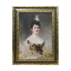 JOSÉ VILLEGAS Y CORDERO. Óleo sobre lienzo. "Retrato de Dama con tocado blanco".