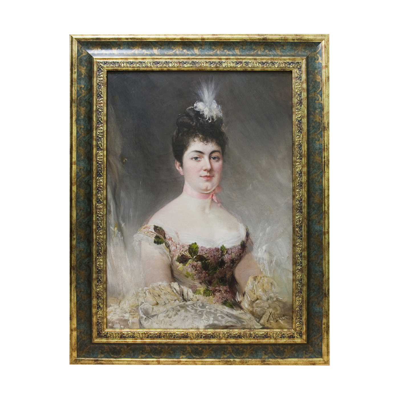 JOSÉ VILLEGAS Y CORDERO. Óleo sobre lienzo. "Retrato de Dama con tocado blanco". JOSÉ VILLEGAS Y CORDERO. Óleo sobre lienzo. "Retrato de Dama con tocado blanco".