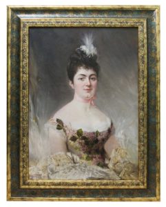JOSÉ VILLEGAS Y CORDERO. Óleo sobre lienzo. "Retrato de Dama con tocado blanco".