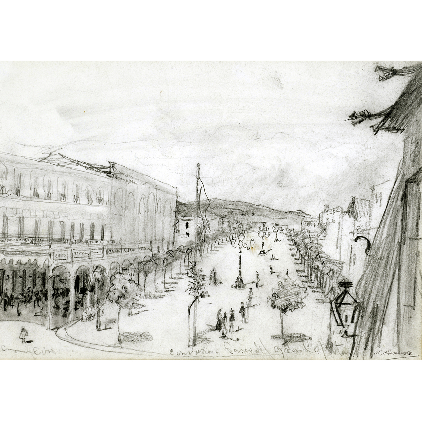 JUAN COMBA GARCÍA. Dibujo a lápiz. ""Paseo Gran Capitán de Córdoba" JUAN COMBA GARCÍA. Dibujo a lápiz. ""Paseo Gran Capitán de Córdoba"