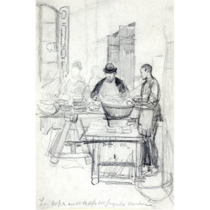 JUAN COMBA GARCÍA. Dibujo a lápiz y carbón. ""Escena de comedor"