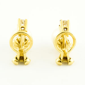 Juego de pendientes de Oro con Perlas y Diamantes Naturales, talla Brillante,de 0,32 ct. (I-J/SI1). Certificado IGE.