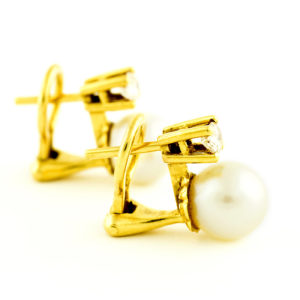 Juego de pendientes de Oro con Perlas y Diamantes Naturales, talla Brillante,de 0,32 ct. (I-J/SI1). Certificado IGE.