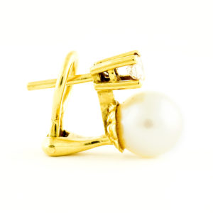 Juego de pendientes de Oro con Perlas y Diamantes Naturales, talla Brillante,de 0,32 ct. (I-J/SI1). Certificado IGE.