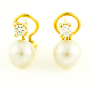 Juego de pendientes de Oro con Perlas y Diamantes Naturales, talla Brillante,de 0,32 ct. (I-J/SI1). Certificado IGE.