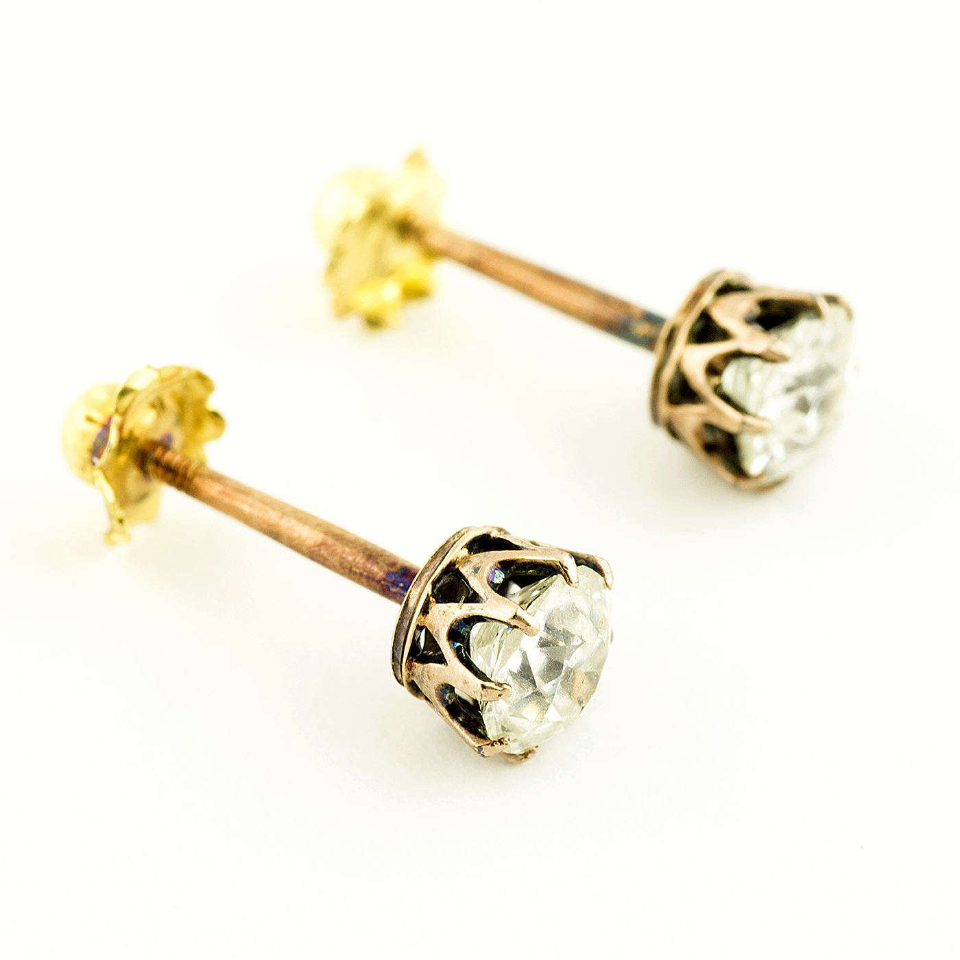 Juego de pendientes tipo dormilona, en Oro Rosa, con Diamantes Naturales talla Antigua Europa de 0,50 ct. (J-K/SI2) y 0,45 ct. (I-J/SI1). Certificado IGE Juego de pendientes tipo dormilona, en Oro Rosa, con Diamantes Naturales talla Antigua Europa de 0,50 ct. (J-K/SI2) y 0,45 ct. (I-J/SI1). Certificado IGE