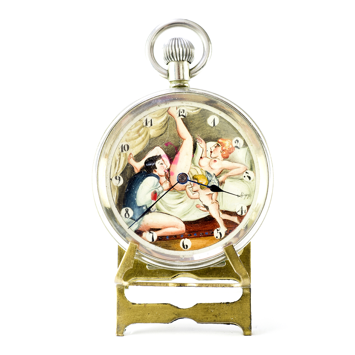 LANCO. Reloj Suizo de bolsillo, Erótico Automatón,Lepine y remontoir. Circa 1900
