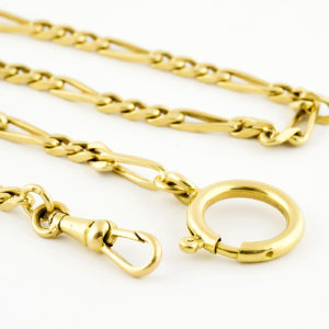 Leontina para Reloj de Bolsillo, Barbada, en Oro de 18k.