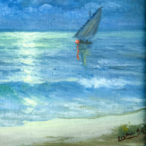 LOLA GÓMEZ GIL. Óleo sobre lienzo. "Marina nocturna".