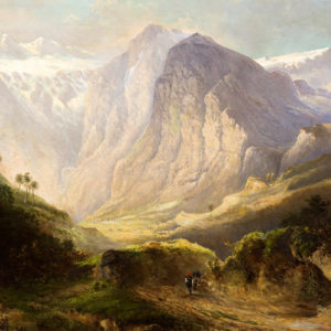 LUIS RIGALT Y FARRIOLS. Óleo sobre lienzo. "Paisaje montañoso nevado".