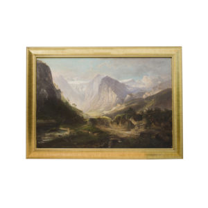 LUIS RIGALT Y FARRIOLS. Óleo sobre lienzo. "Paisaje montañoso nevado".
