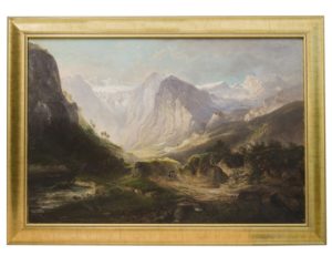 LUIS RIGALT Y FARRIOLS. Óleo sobre lienzo. "Paisaje montañoso nevado".