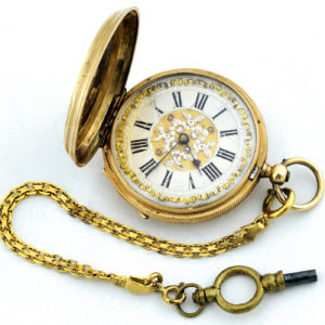 M. Barry (Geneve). Reloj de bolsillo-colgar, saboneta. Oro 14k. Ca. 1880.
