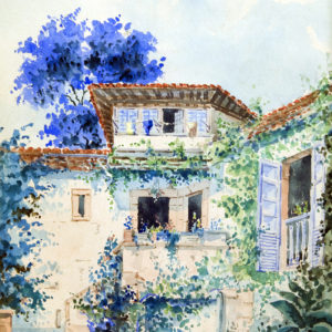 MANUEL GARCÍA RODRÍGUEZ. Acuarela sobre cartoncillo. ""Jardines del Alcázar"