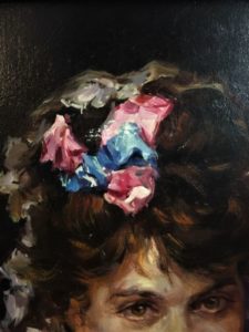MANUEL OCAÑA. Óleo sobre tabla. "Según Madrazo, Aline Masson con abanico".