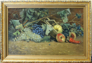 MANUEL RUIZ MORALES. Óleo sobre lienzo. ""Bodegón de frutas"