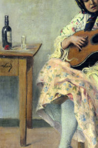 MANUEL WSELL DE GUIMBARDA. Óleo sobre lienzo. ""Gitana con guitarra"