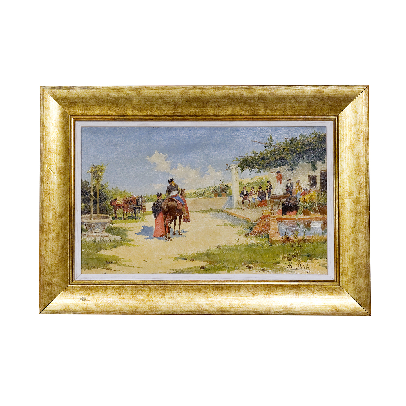 MARIANO OBIOLS DELGADO. Óleo sobre lienzo. "Escena de Venta".