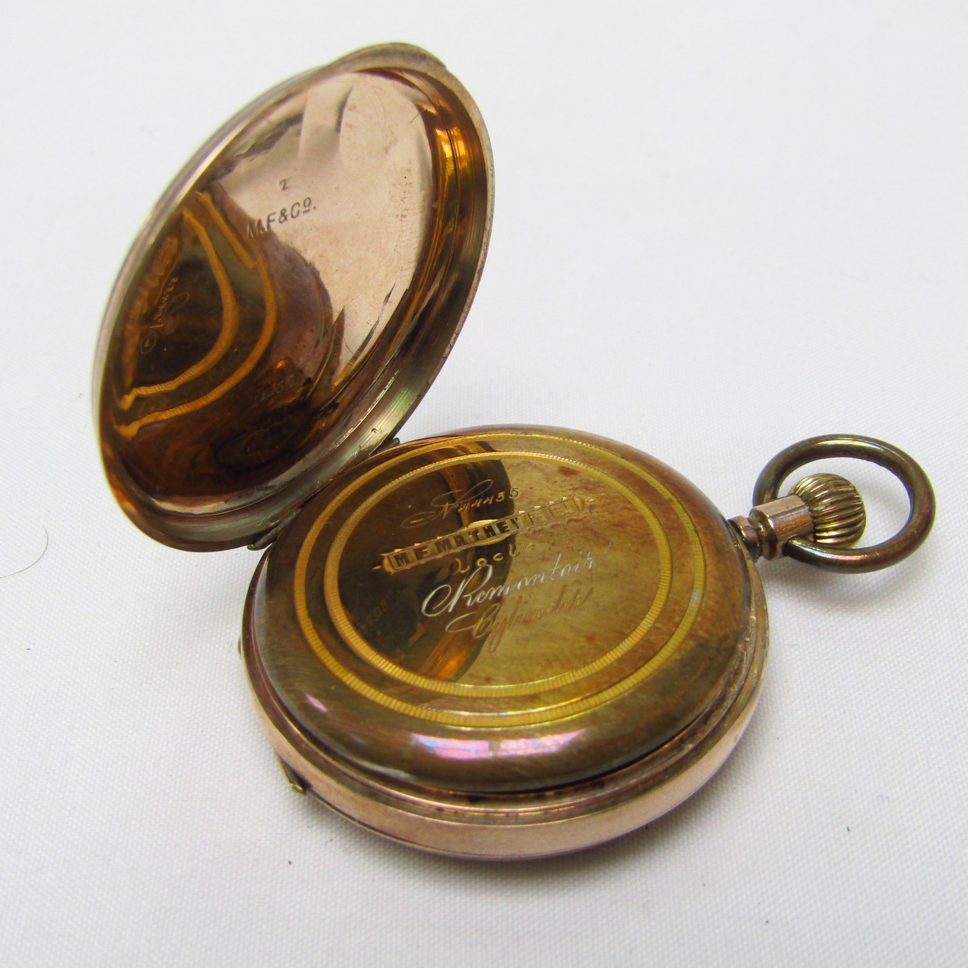 MF&Co. M.F. MATHEY & Co. Reloj de colgar saboneta y remontoir. Suiza, ca. 1900. MF&Co. M.F. MATHEY & Co. Reloj de colgar saboneta y remontoir. Suiza, ca. 1900.